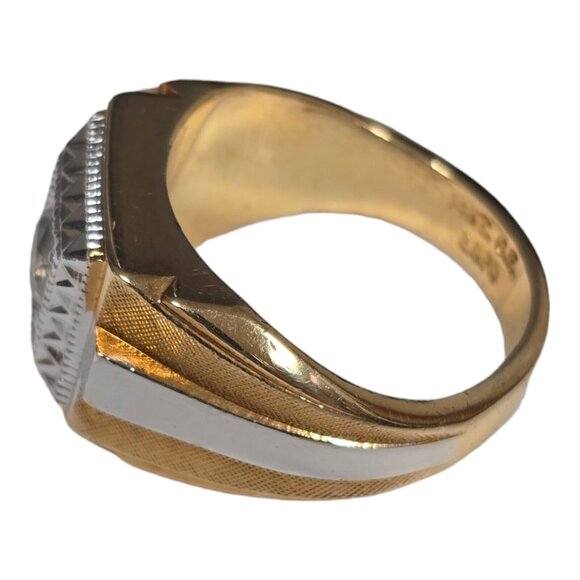 Vintage Men's ESPO Ring 14K Gold GE 2 Tone Cubic Zirconia Square Setting - Picture 9 of 14